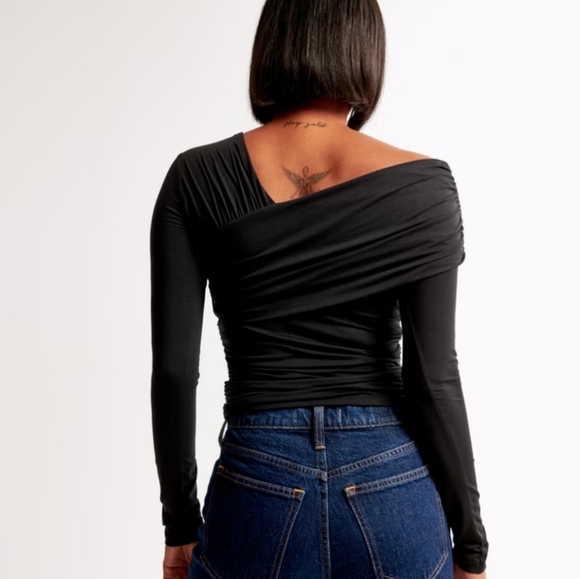 Abercrombie and Fitch, Long Sleeve, Off-the-shoulder Sleek Black Top, Medium - Picture 3 of 3